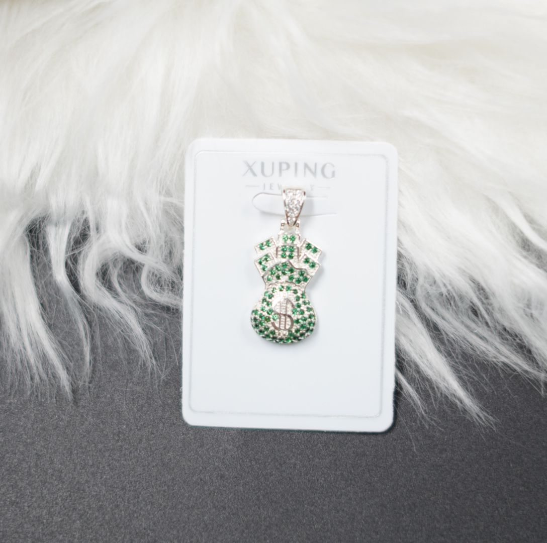 Miniatura 1 de DIJE BOLSA DINERO PLATEADO PIEDRAS VERDE